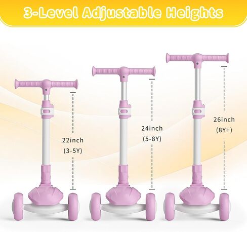 SIMATE 3 Wheel Kick Scooter for Kids Ages 3-12, Light Up Wheels & 3 Adjustable Height Handlebars, Lean-to-Steer & Widen Anti-Slip Deck, Boys & Girls Gift in Saudi Arabia