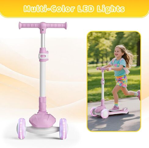 SIMATE 3 Wheel Kick Scooter for Kids Ages 3-12, Light Up Wheels & 3 Adjustable Height Handlebars, Lean-to-Steer & Widen Anti-Slip Deck, Boys & Girls Gift in Saudi Arabia