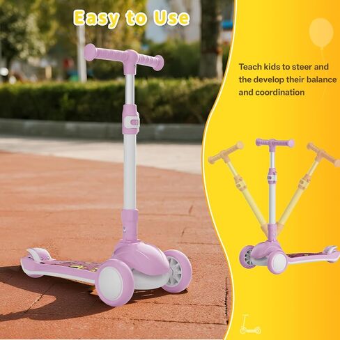 SIMATE 3 Wheel Kick Scooter for Kids Ages 3-12, Light Up Wheels & 3 Adjustable Height Handlebars, Lean-to-Steer & Widen Anti-Slip Deck, Boys & Girls Gift in Saudi Arabia