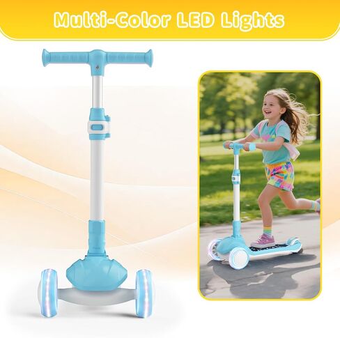 SIMATE 3 Wheel Kick Scooter for Kids Ages 3-12, Light Up Wheels & 3 Adjustable Height Handlebars, Lean-to-Steer & Widen Anti-Slip Deck, Boys & Girls Gift in Saudi Arabia