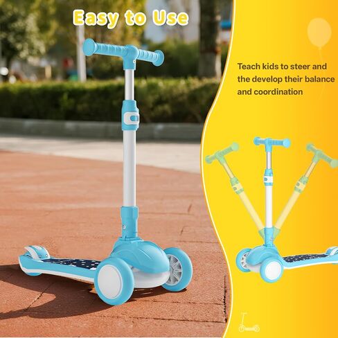 SIMATE 3 Wheel Kick Scooter for Kids Ages 3-12, Light Up Wheels & 3 Adjustable Height Handlebars, Lean-to-Steer & Widen Anti-Slip Deck, Boys & Girls Gift in Saudi Arabia