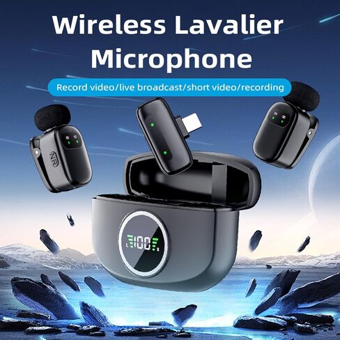 ميكروفون Lavalier لاسلكي لأجهزة iPhone/Android، ميكروفونات على شكل طية صدر السترة مزودة بقابس من النوع C، ميكروفون صغير مع خاصية إلغاء الضوضاء بسرعة 2.4 جيجا هرتز، تتضمن علبة شحن، نطاق 80 قدمًا للبث، ومدونة الفيديو، وTikTok، وYouTube in Saudi Arabia