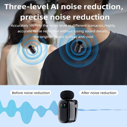 ميكروفون Lavalier لاسلكي لأجهزة iPhone/Android، ميكروفونات على شكل طية صدر السترة مزودة بقابس من النوع C، ميكروفون صغير مع خاصية إلغاء الضوضاء بسرعة 2.4 جيجا هرتز، تتضمن علبة شحن، نطاق 80 قدمًا للبث، ومدونة الفيديو، وTikTok، وYouTube in Saudi Arabia