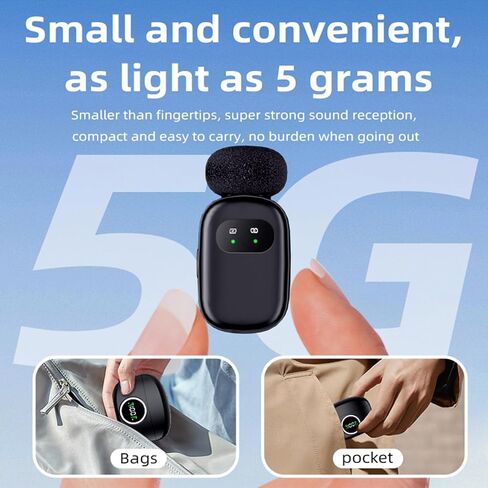 ميكروفون Lavalier لاسلكي لأجهزة iPhone/Android، ميكروفونات على شكل طية صدر السترة مزودة بقابس من النوع C، ميكروفون صغير مع خاصية إلغاء الضوضاء بسرعة 2.4 جيجا هرتز، تتضمن علبة شحن، نطاق 80 قدمًا للبث، ومدونة الفيديو، وTikTok، وYouTube in Saudi Arabia