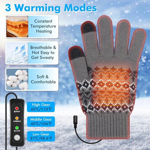 قفازات USB ساخنة للرجال والنساء لتدفئة اليد بإصبع كامل قفازات شتوية دافئة للجنسين قفازات متماسكة مع 3 مستويات تسخين in Kuwait