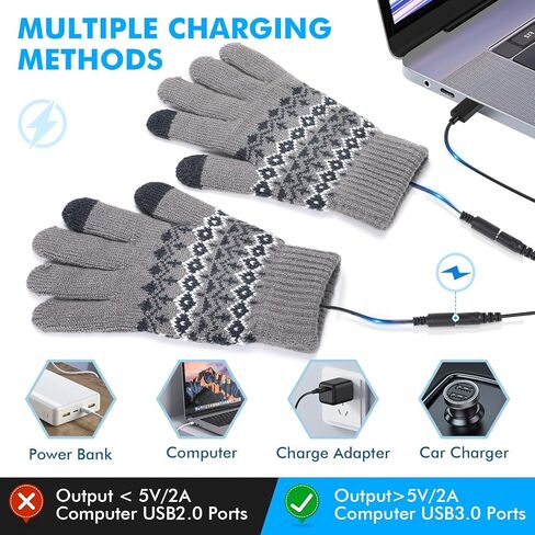 قفازات USB ساخنة للرجال والنساء لتدفئة اليد بإصبع كامل قفازات شتوية دافئة للجنسين قفازات متماسكة مع 3 مستويات تسخين in Kuwait