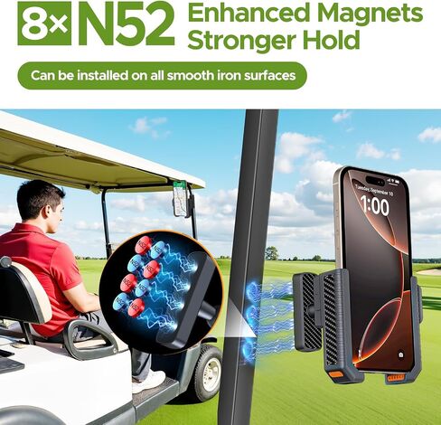 Magnetic Golf Cart Phone Holder Mount with Ultra-Strong N52 Magnets & 360° Rotation,Fit for EZGO/Club Car/Yamaha/ICON, Golf Cart Accessories Compatible for Cell Phone iPhone, Samsung & More (Black) in Saudi Arabia