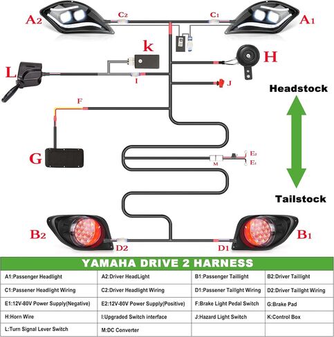 10L0L Golf Cart Light Kits for Yamaha Drive 2 Models (12V-72V Compatibility) - Comprehensive Street-Legal Package Including Headlights, Taillights, Turn Signals, Brake Lights in Saudi Arabia