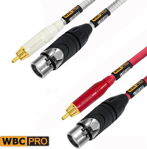 زوج كبل RCA إلى XLR (أنثى) بطول 2.5 قدم - WBC-PRO-LOCAP منخفض السعة (14pF/قدم) 22 AWG لعشاق الصوت فائق الصمت وكابل توصيل صوتي بدرجة احترافية - مقابس أمفينول وسترات تويد حمراء وفضية in Saudi Arabia