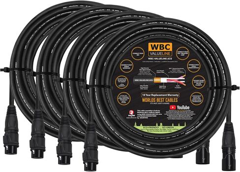 WBC-VALUELINE-2CS (22 AWG) - 4 وحدات - ميكروفون مرن متوازن ومحمي منخفض السعة بطول 50 قدمًا، ومكبر صوت نشط وكابلات توصيل مع موصلات XLR ذهبية مصنفة من Neutrik-Rean IP65 in Saudi Arabia