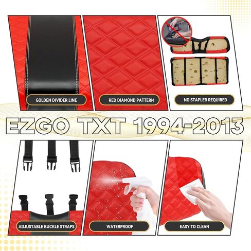 أغطية مقاعد EZGO TXT، أغطية مقاعد عربة الجولف EZGO TXT لعام 1994-2013 EZGO TXT OEM مقعد عادي، جلد فينيل من الدرجة البحرية، مضاد للخدش/مضاد للبهتان/سهل التركيب، ماسي/أحمر (4 قطع/أمامي وخلفي) in Kuwait