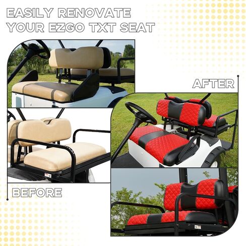 أغطية مقاعد EZGO TXT، أغطية مقاعد عربة الجولف EZGO TXT لعام 1994-2013 EZGO TXT OEM مقعد عادي، جلد فينيل من الدرجة البحرية، مضاد للخدش/مضاد للبهتان/سهل التركيب، ماسي/أحمر (4 قطع/أمامي وخلفي) in Kuwait