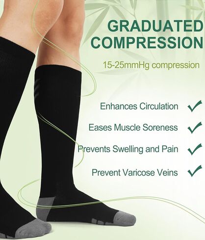 JODUCE Bamboo Viscose Compression Socks for Men & Women 3 Pairs,15-25 mmHg Knee-High Socks Support for Flying Travel Daily in Saudi Arabia