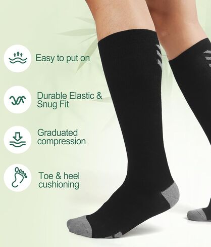 JODUCE Bamboo Viscose Compression Socks for Men & Women 3 Pairs,15-25 mmHg Knee-High Socks Support for Flying Travel Daily in Saudi Arabia