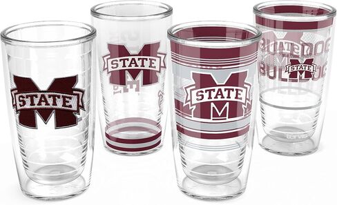 Tervis Mississippi State Bulldogs - كوب سفر معزول بجدار مزدوج مصنوع في الولايات المتحدة الأمريكية يحافظ على المشروبات باردة وساخنة، 16oz 4pk، كلاسيكي in Saudi Arabia