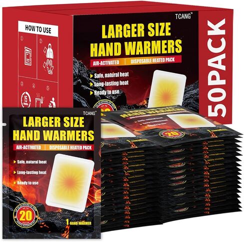 Hand Warmers Disposable - Up to 20 Hours of Heat - 50/100 Pack Super Long Lasting Air Activated Warmers, All Natural & Portable for Body, Hands & Toes - Odorless Hot Warmer Heater for Outdoor Sport in Saudi Arabia