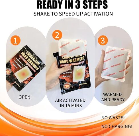 Hand Warmers Disposable - Up to 20 Hours of Heat - 50/100 Pack Super Long Lasting Air Activated Warmers, All Natural & Portable for Body, Hands & Toes - Odorless Hot Warmer Heater for Outdoor Sport in Saudi Arabia
