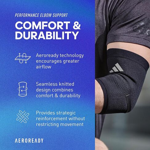 كم دعم الكوع من adidas Performance Climacool - دعم الكوع للتدريب والمسابقات واللياقة البدنية العامة - تصميم مريح، قبضة سيليكون، تصميم سلس مسامي - أسود، متوسط in Kuwait