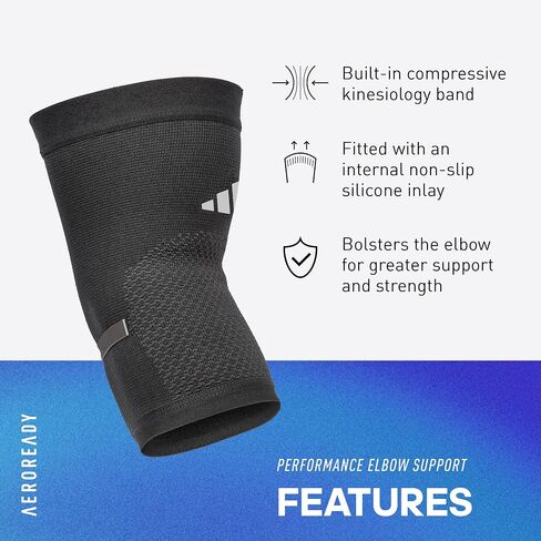كم دعم الكوع من adidas Performance Climacool - دعم الكوع للتدريب والمسابقات واللياقة البدنية العامة - تصميم مريح، قبضة سيليكون، تصميم سلس مسامي - أسود، متوسط in Kuwait