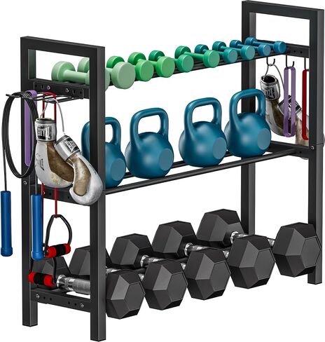 Adjustable Dumbbell Rack, Weight Storage Stand Holder for Dumbbells & Kettlebells, Heavy-Duty Metal Home Gym Workout Organizer with Hook for Gym Equipment Accessories (Rack Only) in Saudi Arabia