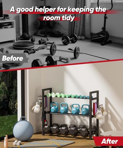 Adjustable Dumbbell Rack, Weight Storage Stand Holder for Dumbbells & Kettlebells, Heavy-Duty Metal Home Gym Workout Organizer with Hook for Gym Equipment Accessories (Rack Only) in Saudi Arabia