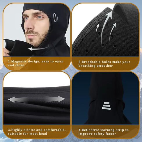 Balaclava Ski Mask Magnetic Openable Face Covering Cold Weather Men Women Breathable Winter Fleece Hood for Skiing, Running, Motorcycle, Outdoor Work Black in Saudi Arabia
