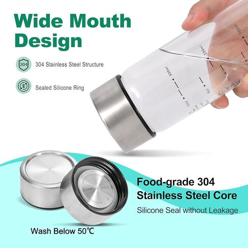 4 Pcs 12oz Glass Juice Bottles with Lids, Wide Mouth Glass Water Bottles with Measurement Markings Reusable Borosilicate Bottle for Juicing Smoothies Beverages, Leakproof Stainless Steel Caps in Saudi Arabia
