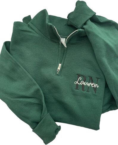 Personalized Nurse Quarter Zip Sweatshirt, Custom Embroidered RN for Registered Nurse. RN Sweatshirts for Women in Saudi Arabia