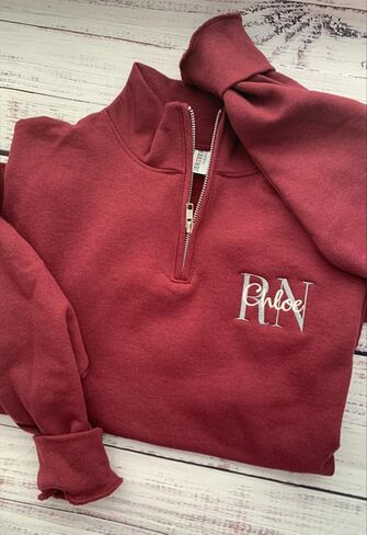 Personalized Nurse Quarter Zip Sweatshirt, Custom Embroidered RN for Registered Nurse. RN Sweatshirts for Women in Saudi Arabia