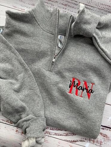 Personalized Nurse Quarter Zip Sweatshirt, Custom Embroidered RN for Registered Nurse. RN Sweatshirts for Women in Saudi Arabia