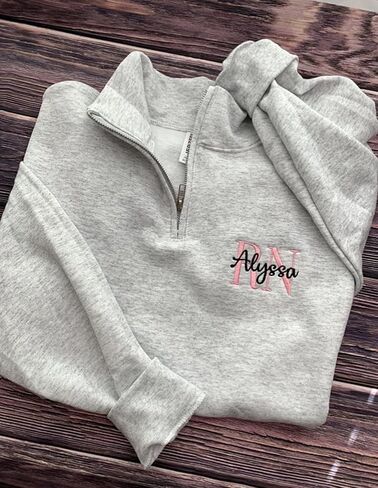 Personalized Nurse Quarter Zip Sweatshirt, Custom Embroidered RN for Registered Nurse. RN Sweatshirts for Women in Saudi Arabia