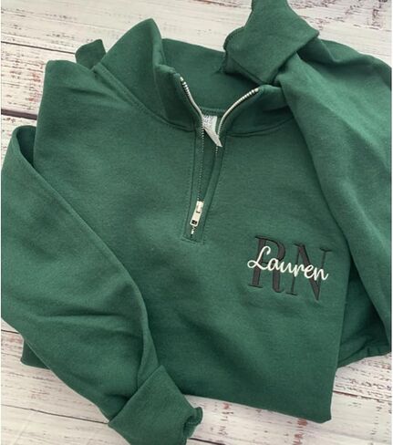 Personalized Nurse Quarter Zip Sweatshirt, Custom Embroidered RN for Registered Nurse. RN Sweatshirts for Women in Saudi Arabia