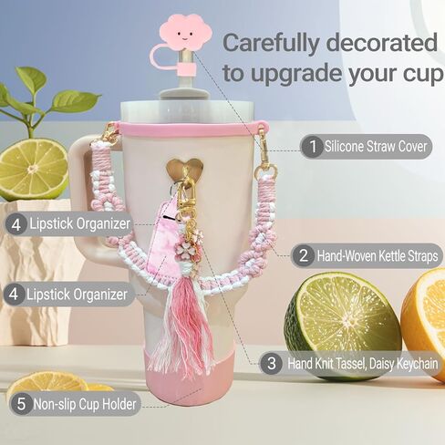 مجموعة إكسسوارات أكواب ستانلي المكونة من 8 قطع تتضمن حزام مقبض زجاجة المياه، وحذاء كوب من السيليكون، وغطاء من القش، وحلي ستانلي لأكواب سعة 30 أونصة/40 أونصة in Kuwait