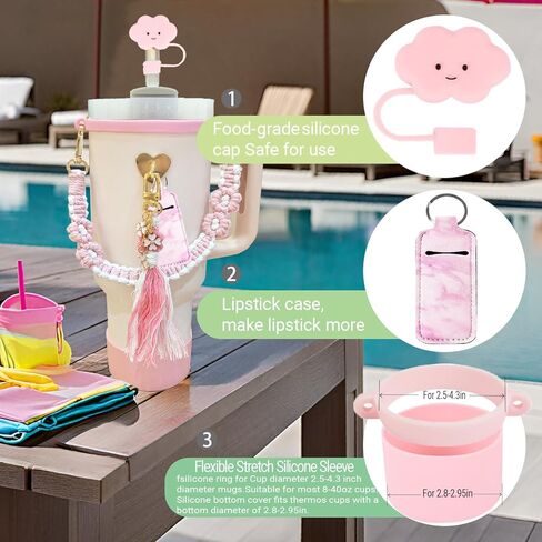 مجموعة إكسسوارات أكواب ستانلي المكونة من 8 قطع تتضمن حزام مقبض زجاجة المياه، وحذاء كوب من السيليكون، وغطاء من القش، وحلي ستانلي لأكواب سعة 30 أونصة/40 أونصة in Kuwait