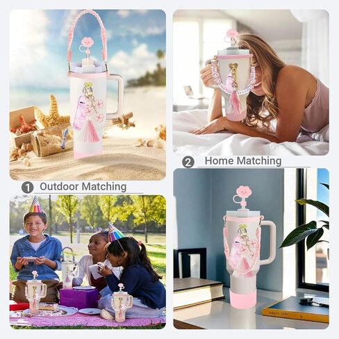 مجموعة إكسسوارات أكواب ستانلي المكونة من 8 قطع تتضمن حزام مقبض زجاجة المياه، وحذاء كوب من السيليكون، وغطاء من القش، وحلي ستانلي لأكواب سعة 30 أونصة/40 أونصة in Kuwait