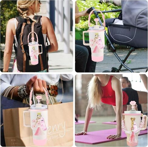 مجموعة إكسسوارات أكواب ستانلي المكونة من 8 قطع تتضمن حزام مقبض زجاجة المياه، وحذاء كوب من السيليكون، وغطاء من القش، وحلي ستانلي لأكواب سعة 30 أونصة/40 أونصة in Kuwait