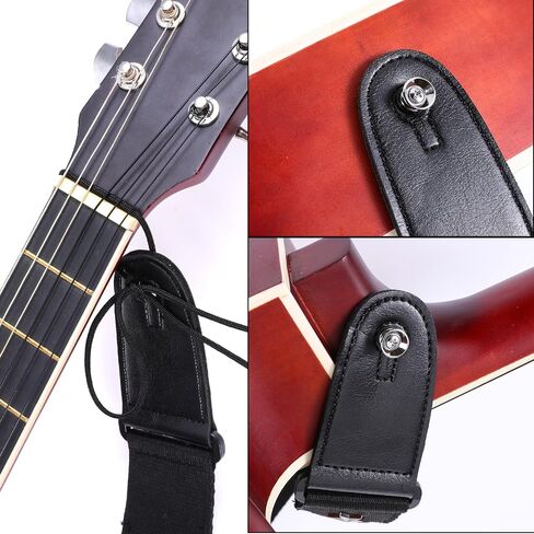 Acoustic Guitar Strap PU Leather Ends Guitar Strap with Locks Adjustable Straps with 2 Buttons 10 Guitars Picks 2 Locks 1 Rope Set Pick Holder Guitars Accessories for Bass Electric in Saudi Arabia