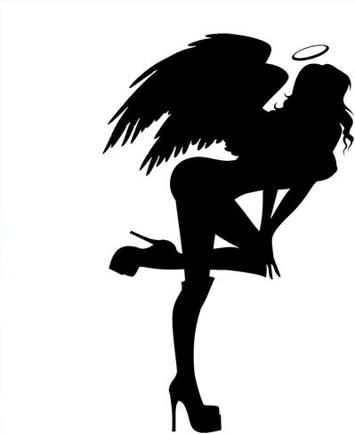 Sexy Fallen Angel Halo Heels Silhouette 8" Vinyl Sticker Car Decal (8" White) in Saudi Arabia
