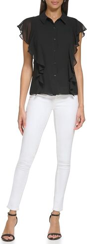 Calvin Klein Womens Sleeveless Ruffle Front Blouse (Plus Size) in Saudi Arabia