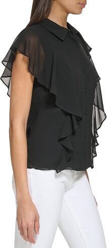 Calvin Klein Womens Sleeveless Ruffle Front Blouse (Plus Size) in Saudi Arabia