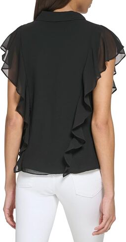 Calvin Klein Womens Sleeveless Ruffle Front Blouse (Plus Size) in Saudi Arabia
