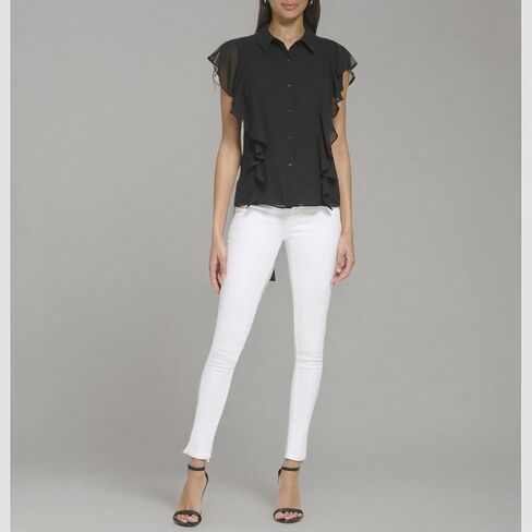 Calvin Klein Womens Sleeveless Ruffle Front Blouse (Plus Size) in Saudi Arabia