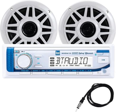 Dual Electronics MXD140 Marine Radio | AM/FM Stereo Receiver | 8-Character LCD | Single DIN | Boat Radio with Built-in Bluetooth | USB Port with 2.1 A Charging | White in Saudi Arabia