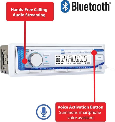 Dual Electronics MXD140 Marine Radio | AM/FM Stereo Receiver | 8-Character LCD | Single DIN | Boat Radio with Built-in Bluetooth | USB Port with 2.1 A Charging | White in Saudi Arabia