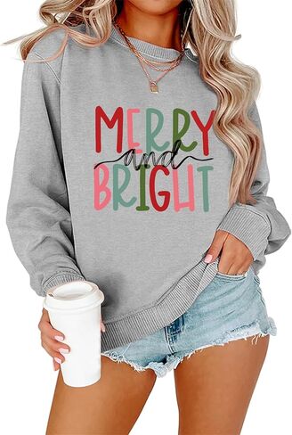 بلوزات عيد الميلاد للنساء لطيف شجرة عيد الميلاد الرسم قميص طويل الأكمام عارضة Crewneck عطلة البلوز الأعلى in Kuwait