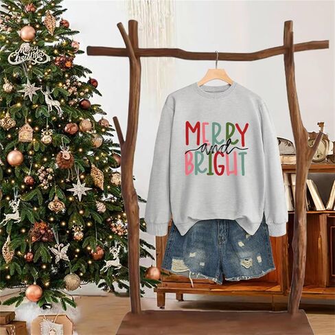 بلوزات عيد الميلاد للنساء لطيف شجرة عيد الميلاد الرسم قميص طويل الأكمام عارضة Crewneck عطلة البلوز الأعلى in Kuwait