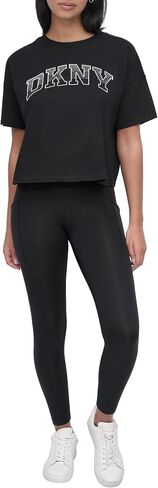 DKNY Women's Rhinestone Logo Short Sleeve Cropped Loose Fit T-Shirt in Saudi Arabia
