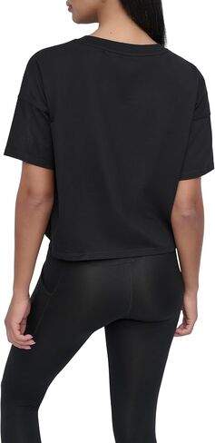 DKNY Women's Rhinestone Logo Short Sleeve Cropped Loose Fit T-Shirt in Saudi Arabia