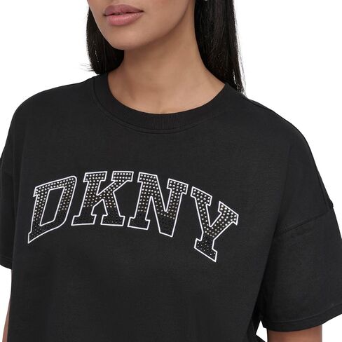 DKNY Women's Rhinestone Logo Short Sleeve Cropped Loose Fit T-Shirt in Saudi Arabia