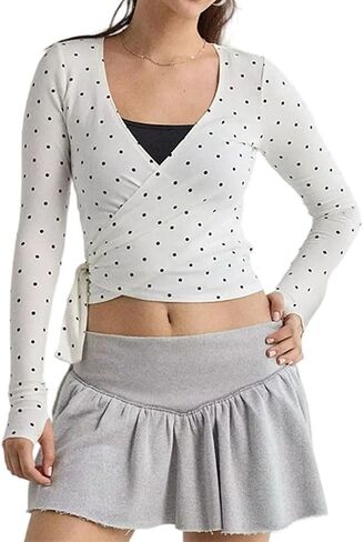 Women Sexy Deep V Neck Thumb Hole Long Sleeve Tee Shirt blackd Cross Wrap Slim Fit Tie Up Front Crop Workout Top in Saudi Arabia
